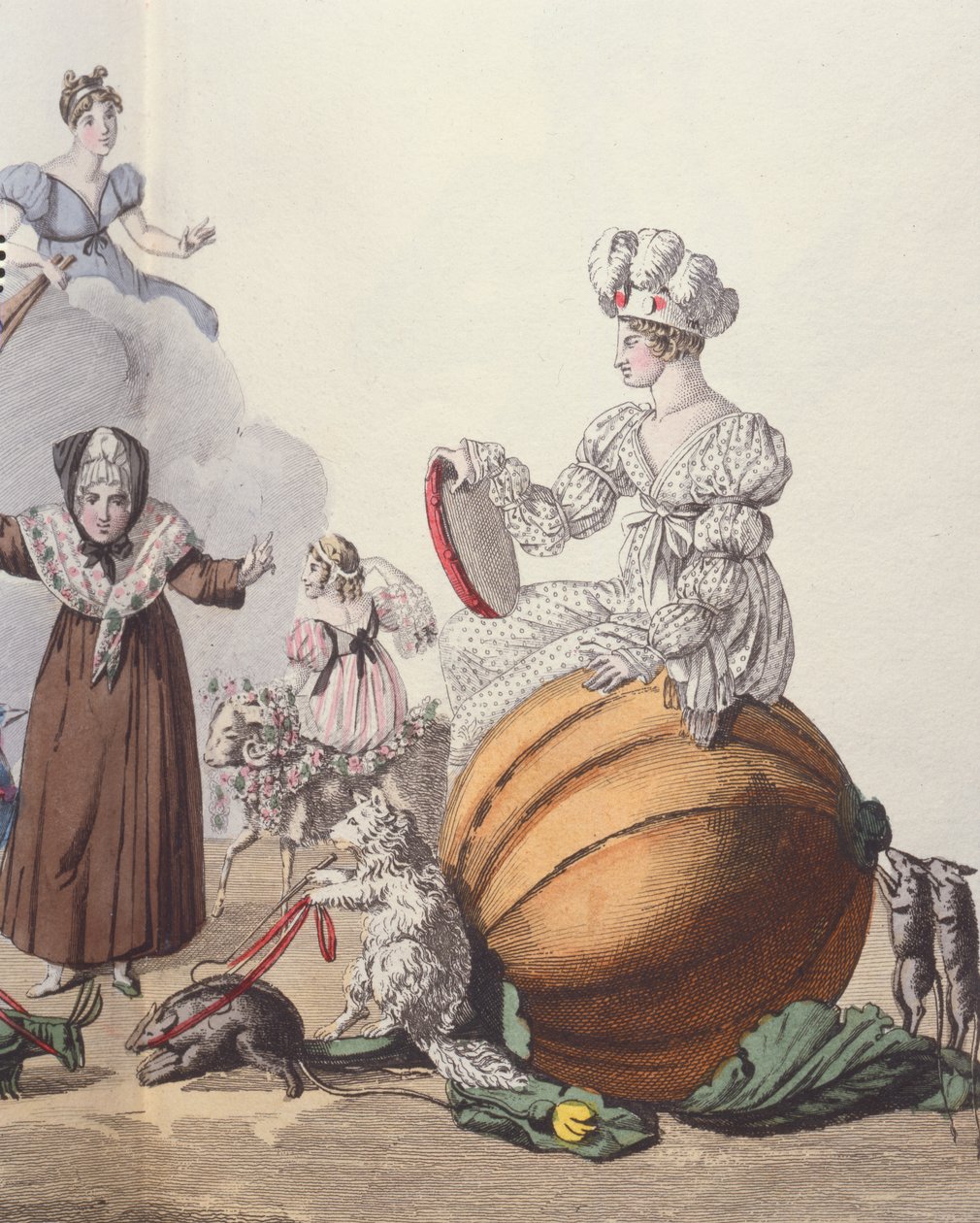 Karakterer fra en farce The Six Slippers eller Rendez-vous of Askepot, ca. 1810 af French School