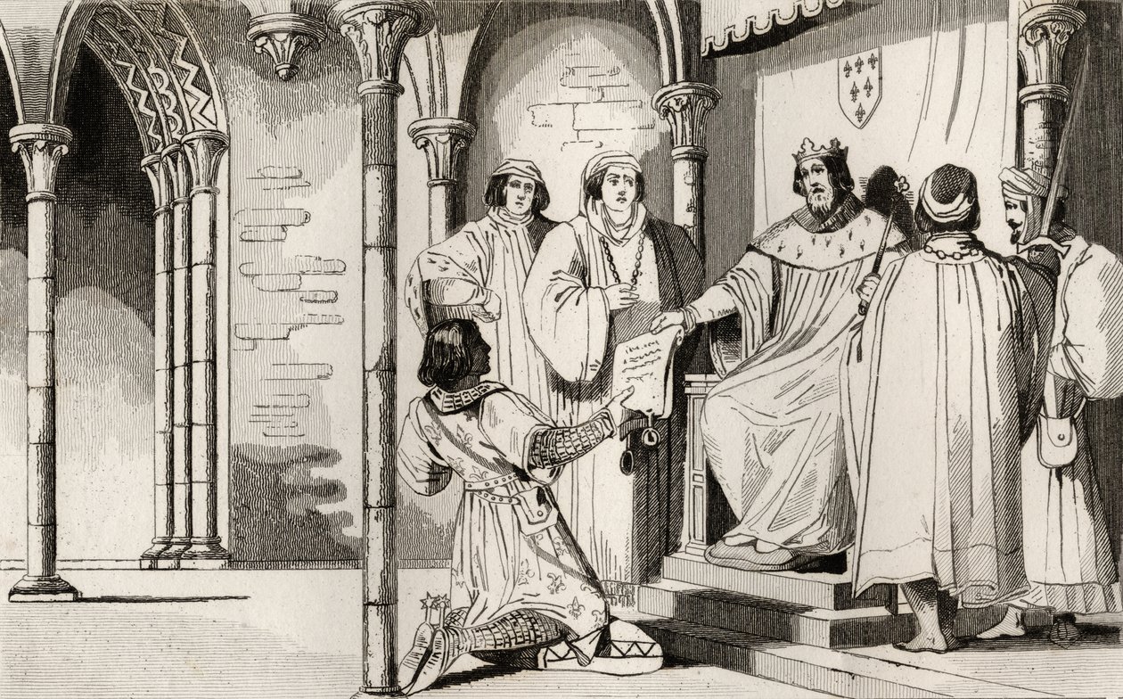 Charles IV (1294-1328) den smukke modtager et anbringende ved retten, fra 
