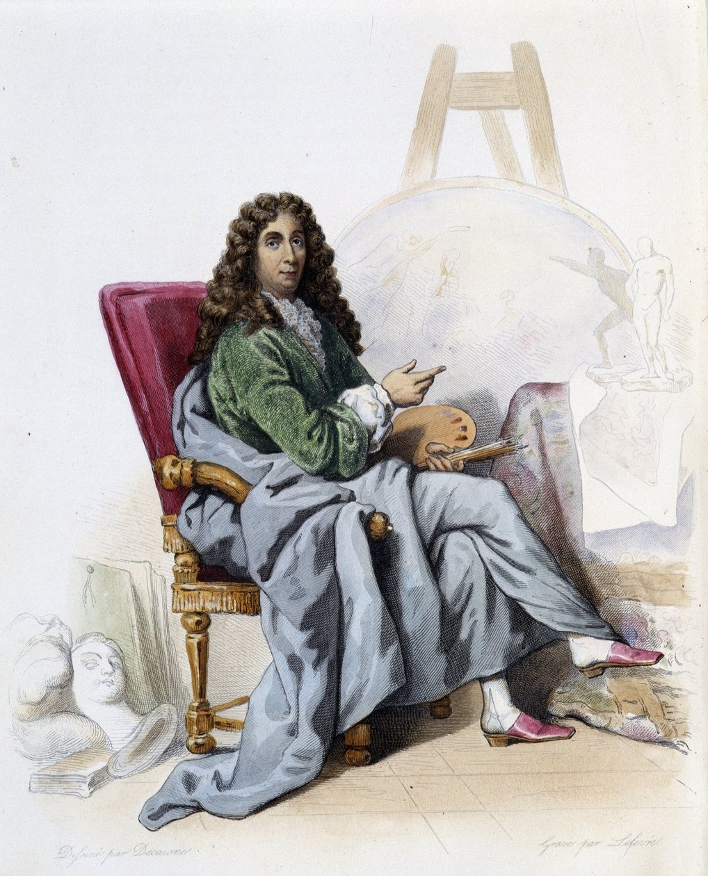 Charles Lebrun (Le Brun) (1619-1690) fransk maler og dekoratør - i "" Le Plutarque francais"", af Mennechet, Paris af French School