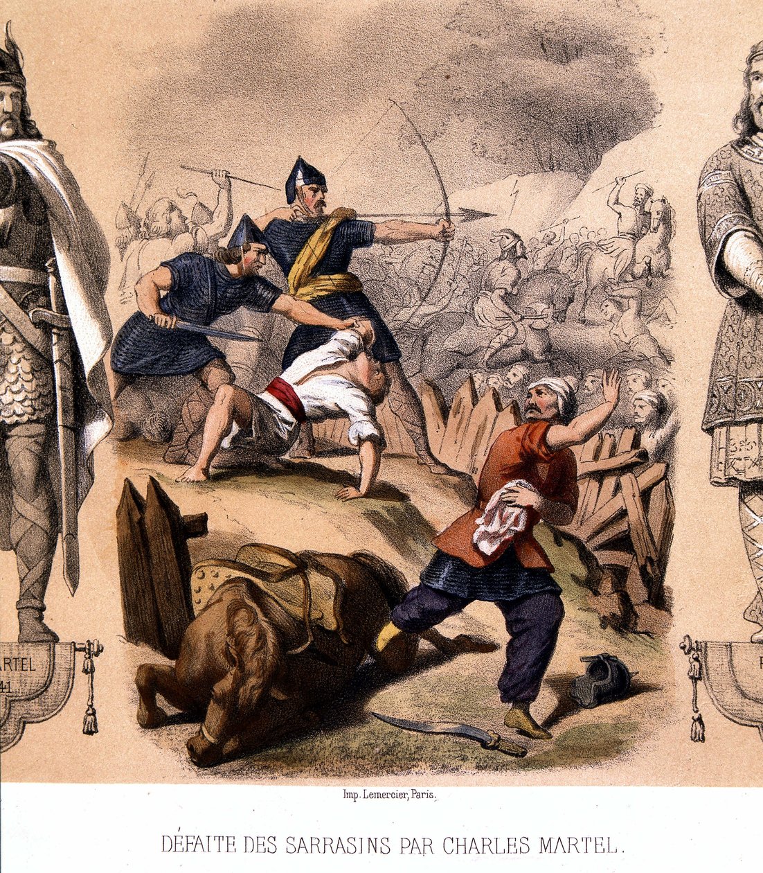 Charles Martel besejrede saracenerne ved Poitiers, 732. af French School