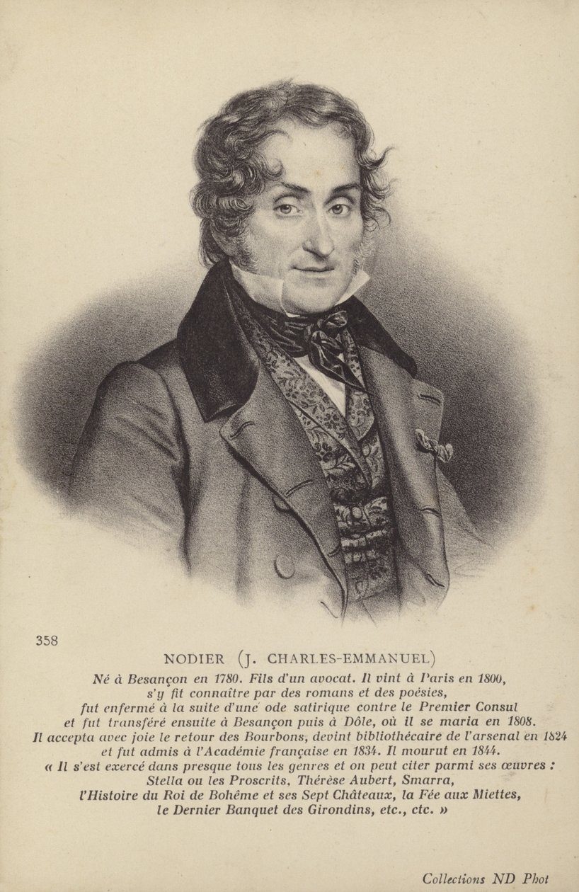 Charles Nodier (1780-1844), fransk roman- og novelleforfatter (litografi) af French School