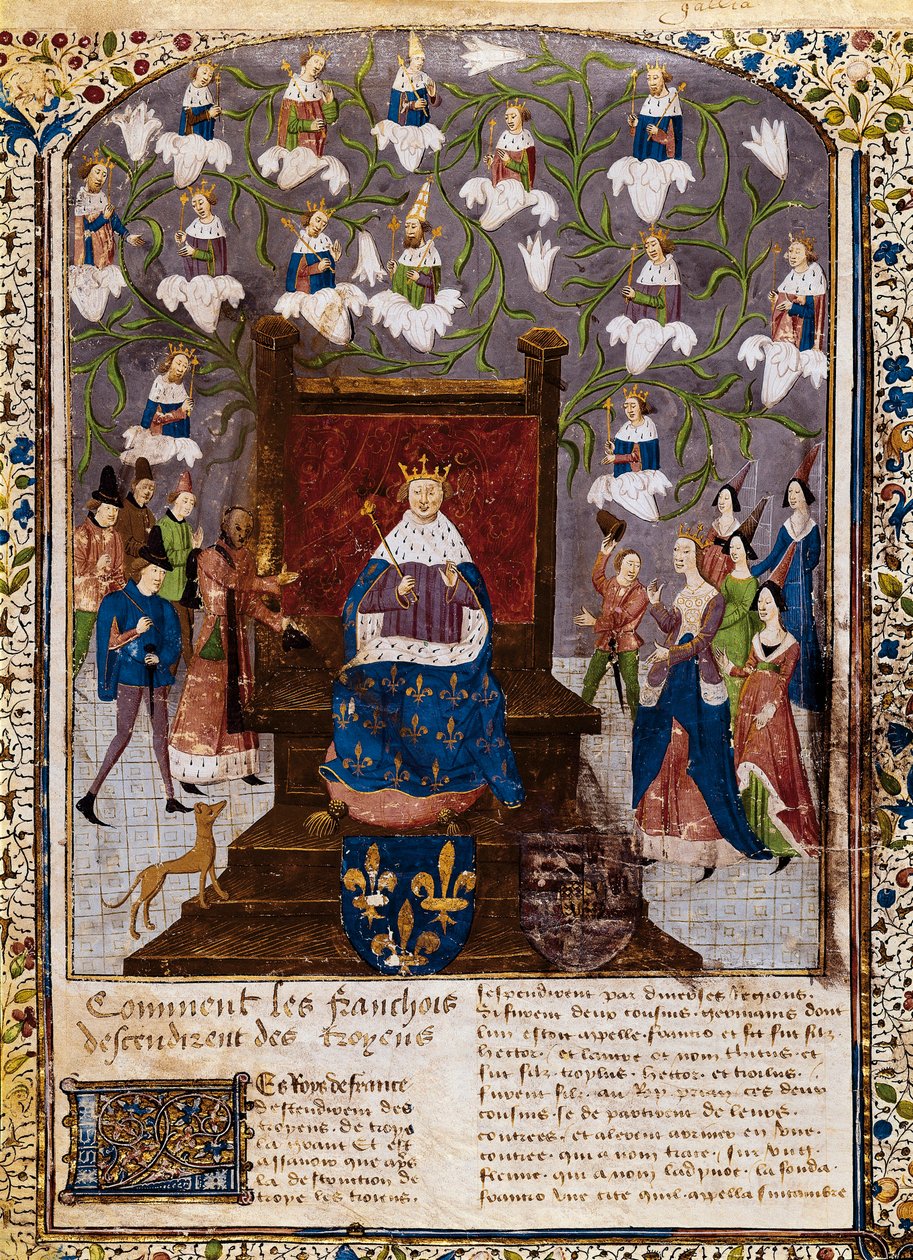 Charles VII med det geneaologiske træ fra House of Valois, fra 
