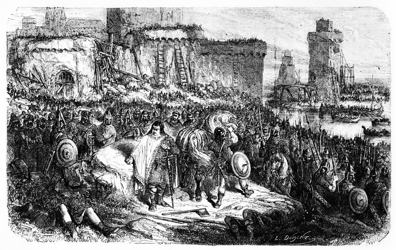 Karl den Fede ved normannernes belejring af Paris i 886 af French School