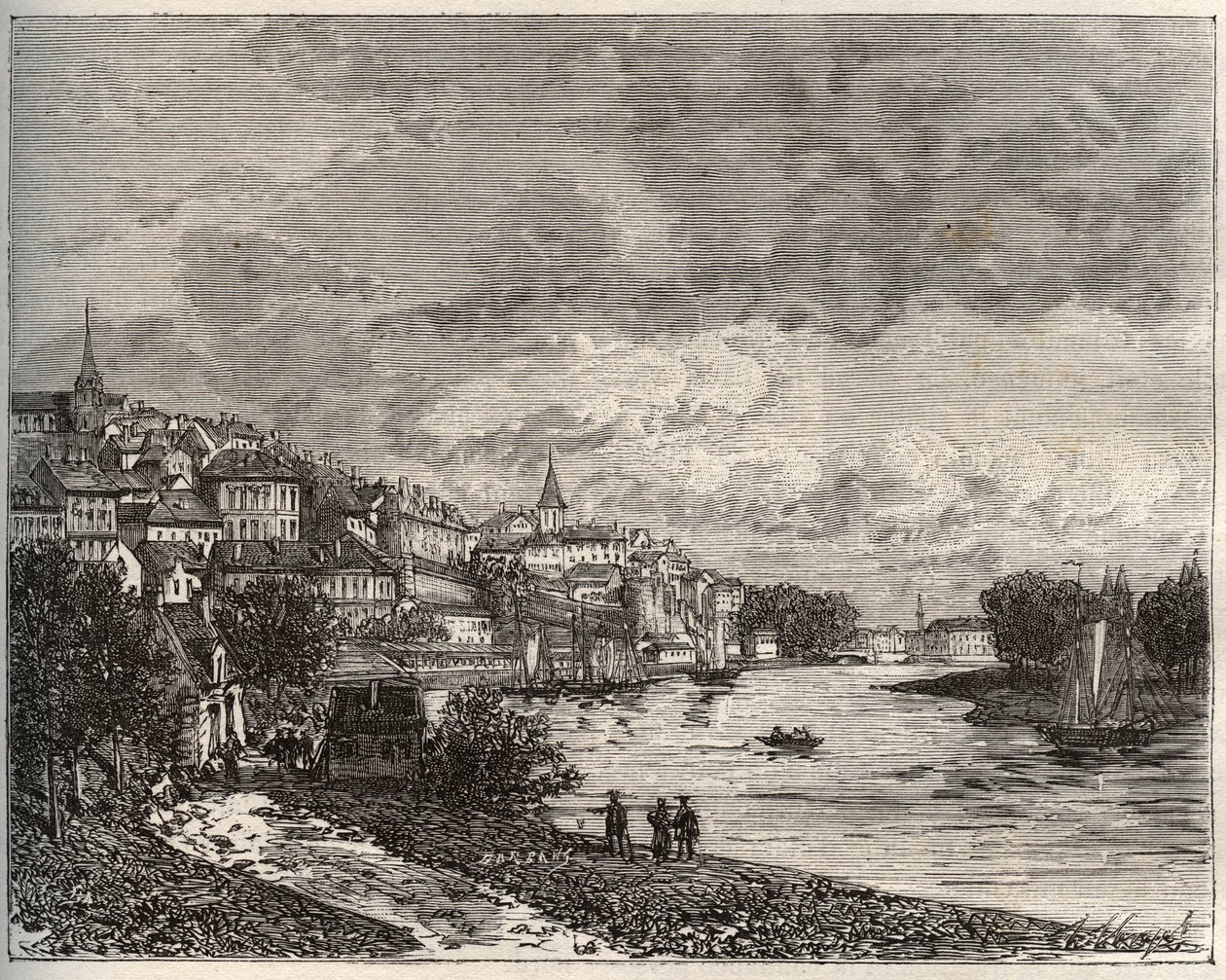 Chateau-Gontier (Chateau Gontier) - Mayenne i Pays de la Loire-regionen - gravering i "La France illustrée: geography, history, administrationstatistique" af V.-A. Malt brun. 1884 af French School