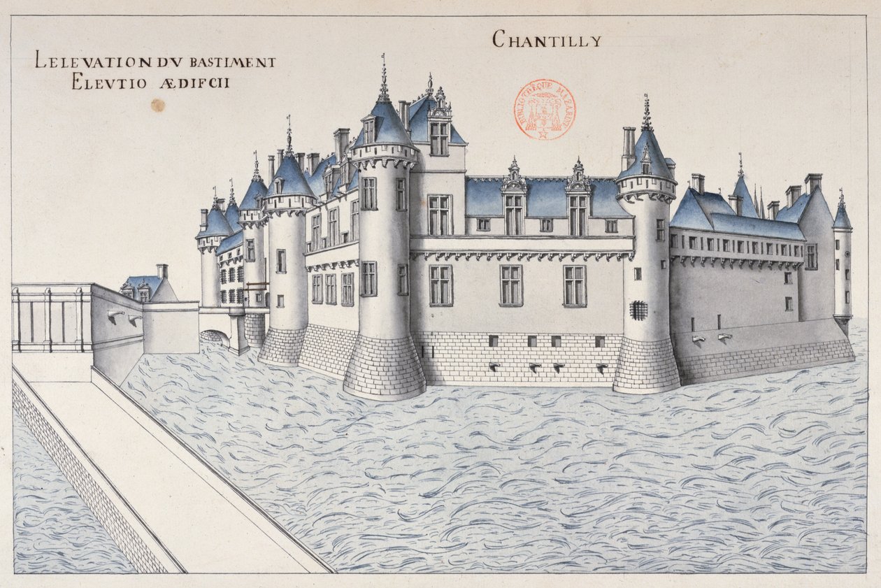 Chateau de Chantilly (pen & blæk og wc på papir) af French School