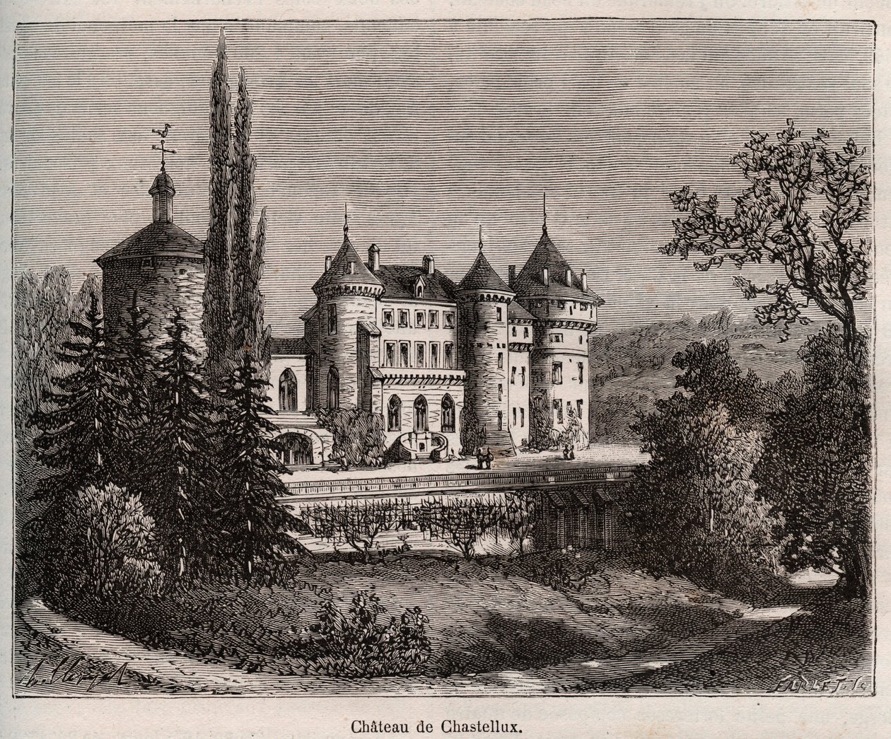 Chateau de Chastellux - Chastellux sur cure, Bourgogne - indgravering i "La France illustree: geografi, historie, statistisk administration" af V.-A. Malt-brun. 1884 af French School
