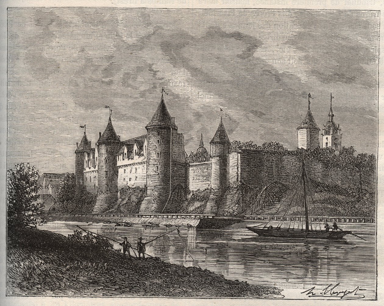 Chateau de Josselin - Morbihan i Bretagne - indgravering i "La France illustrée: geografi, historie, statistisk administration" af V.A. Malt-Brown. 1884 af French School
