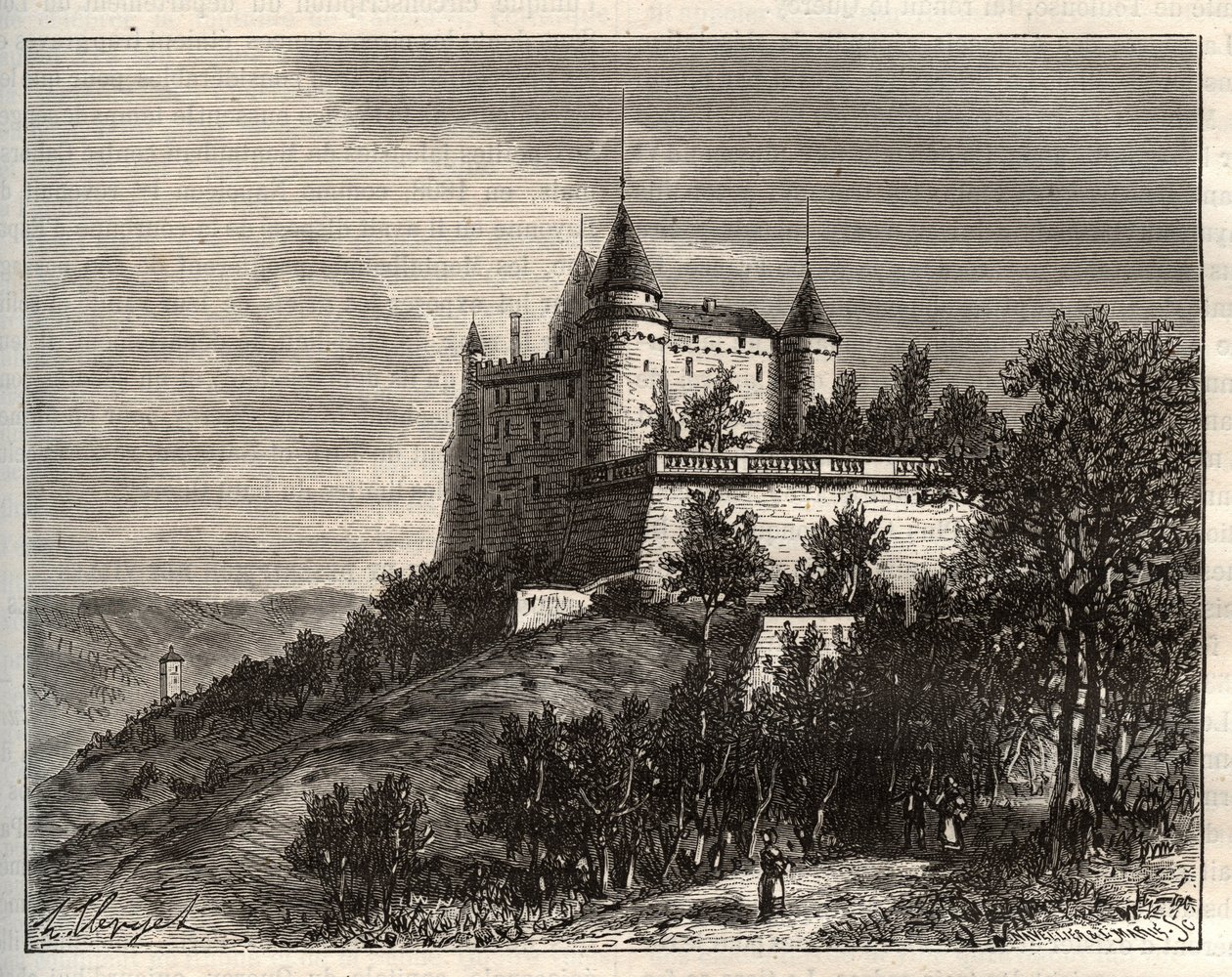 Chateau de Mercues - Cahors - gravering i "La France illustree: geografi, historie, statistisk administration" af V.A. Malt-brun. 1884 af French School