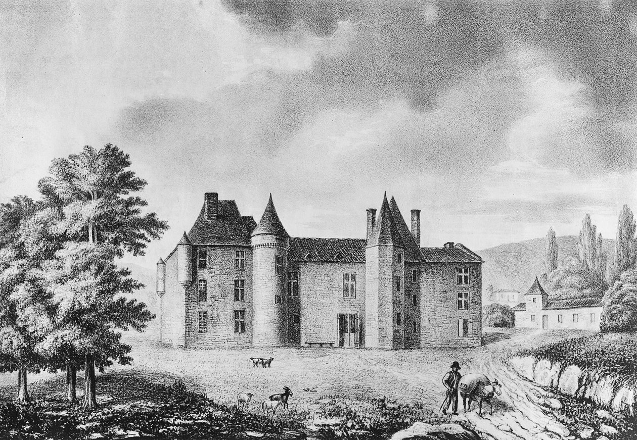 Chateau de Montaigne, Dordogne (gravering) af French School