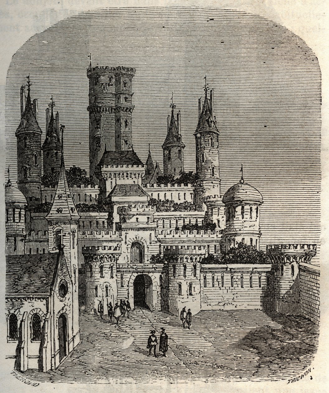 Chateau de Montlhery - slotfort i Montlhery kommune, i det antikke land Hurepoix - gravering i "Histoire de France" af Victor Duruy (1811-1894) - 1882 af French School