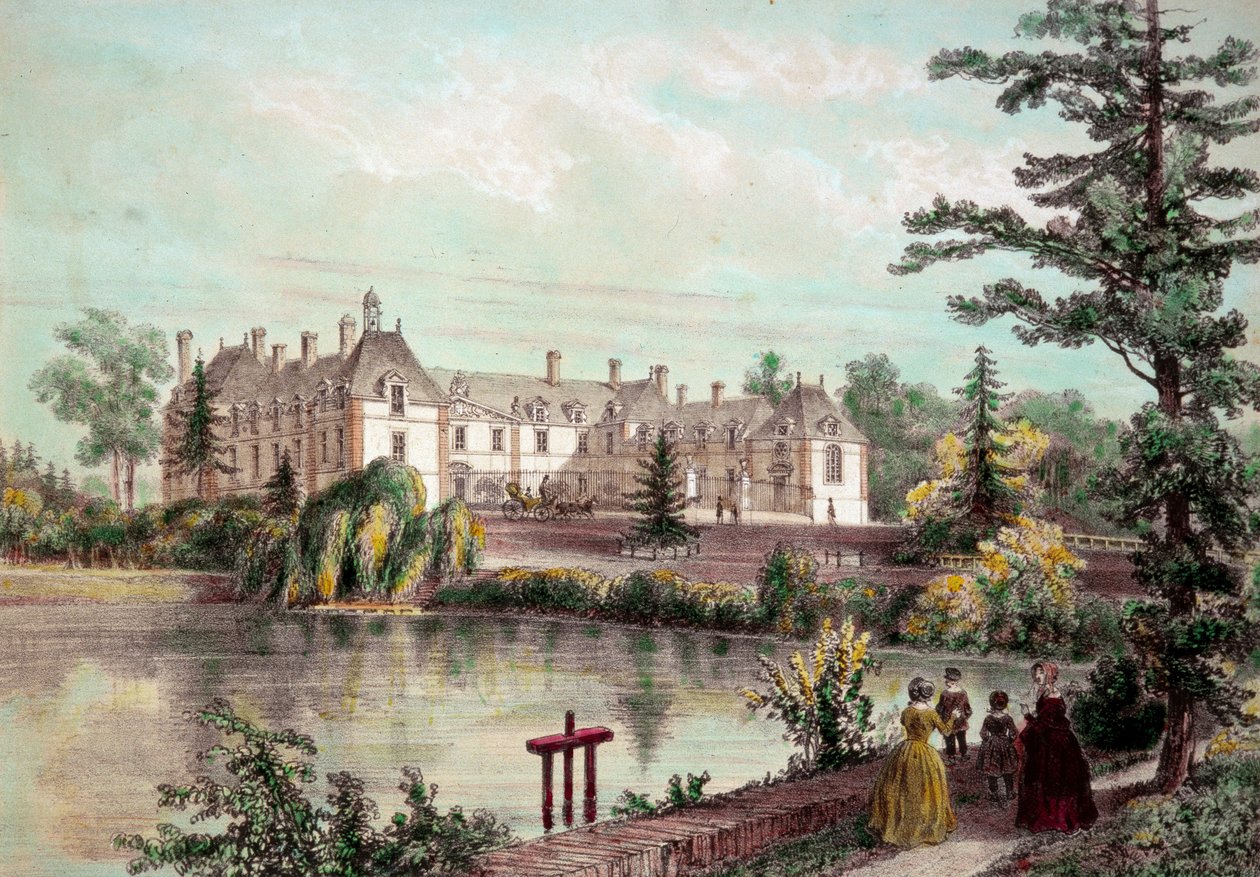 Chateau de la Loire: Udsigt over Chateau de la Seilleraye i Carquefou (Loire Atlantique). Tryk af det 19. århundredes privatsamling af French School