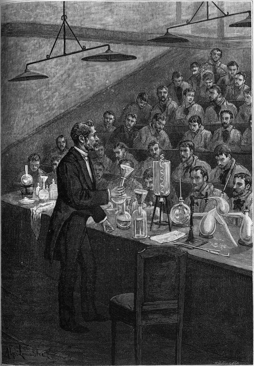 Kemiundervisning på Ecole Centrale de Paris. Indgravering i "ungdommens avis" 1887. af French School