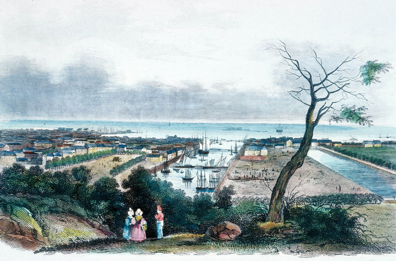 Cherbourg, Normandiet (farvegravering) af French School