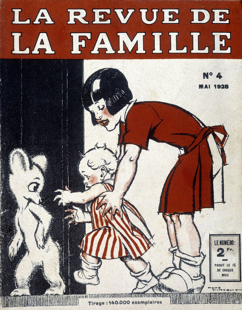 Børn og Plys. Forsiden af "La revue de la famille" fra maj 1928. af French School