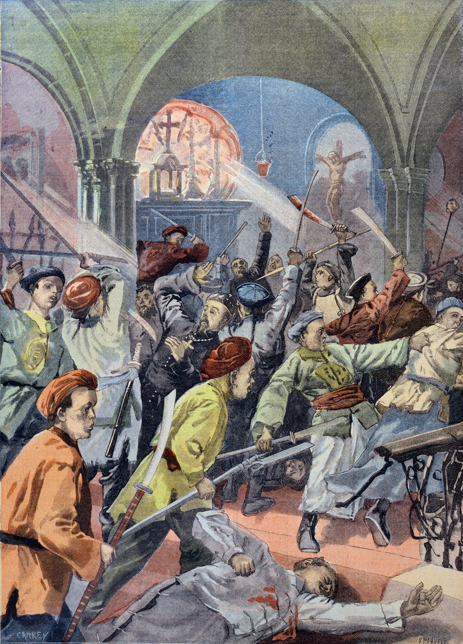 Kinesiske kristne massakrerede ved Mukden af bokserne, fra Le Petit Journal, august 1900 af French School