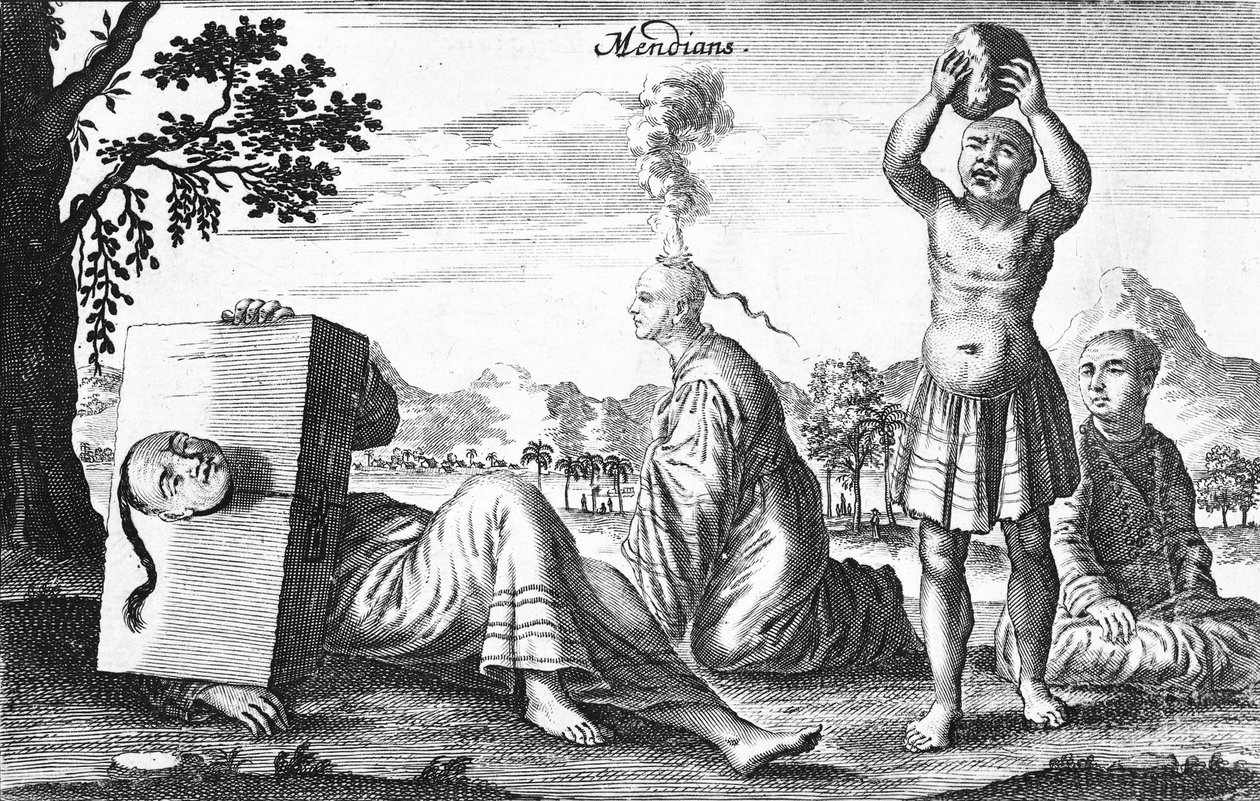 Kinesiske Mendians udfører selvforskyldende handlinger, 1664 af French School