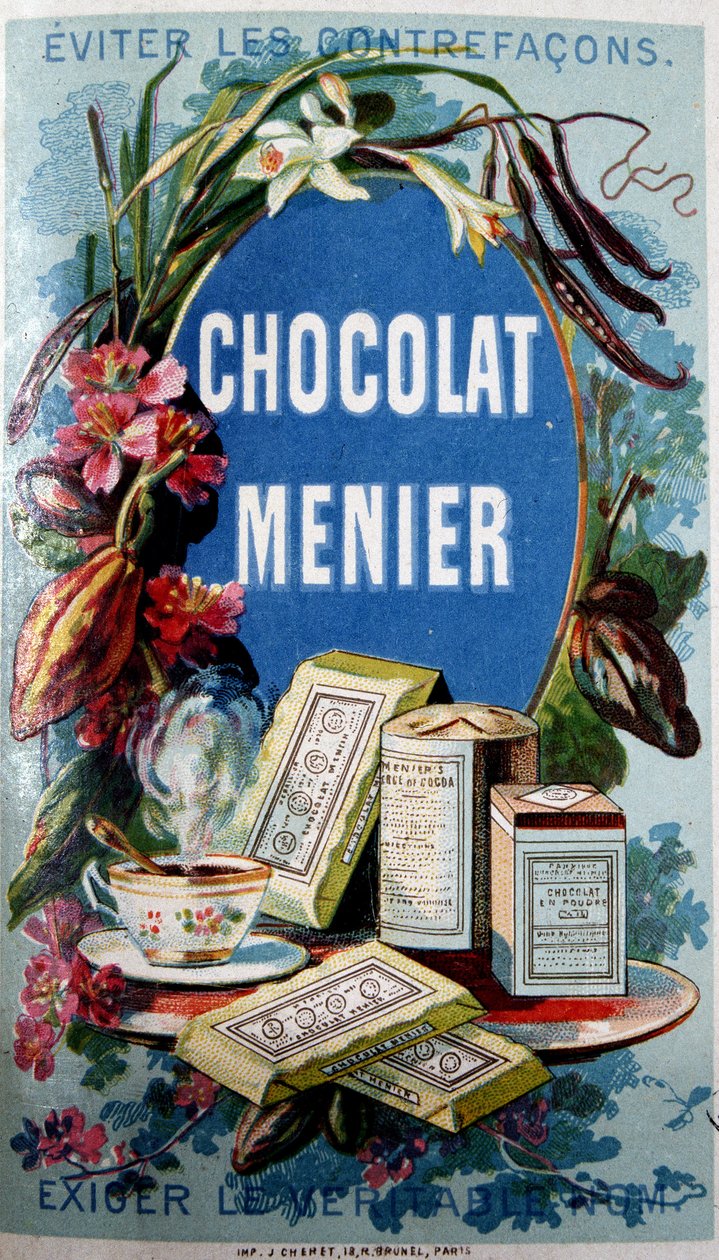 Chokoladereklame "" Menier"" med omtalen "" Undgå kontrafacons""" af French School