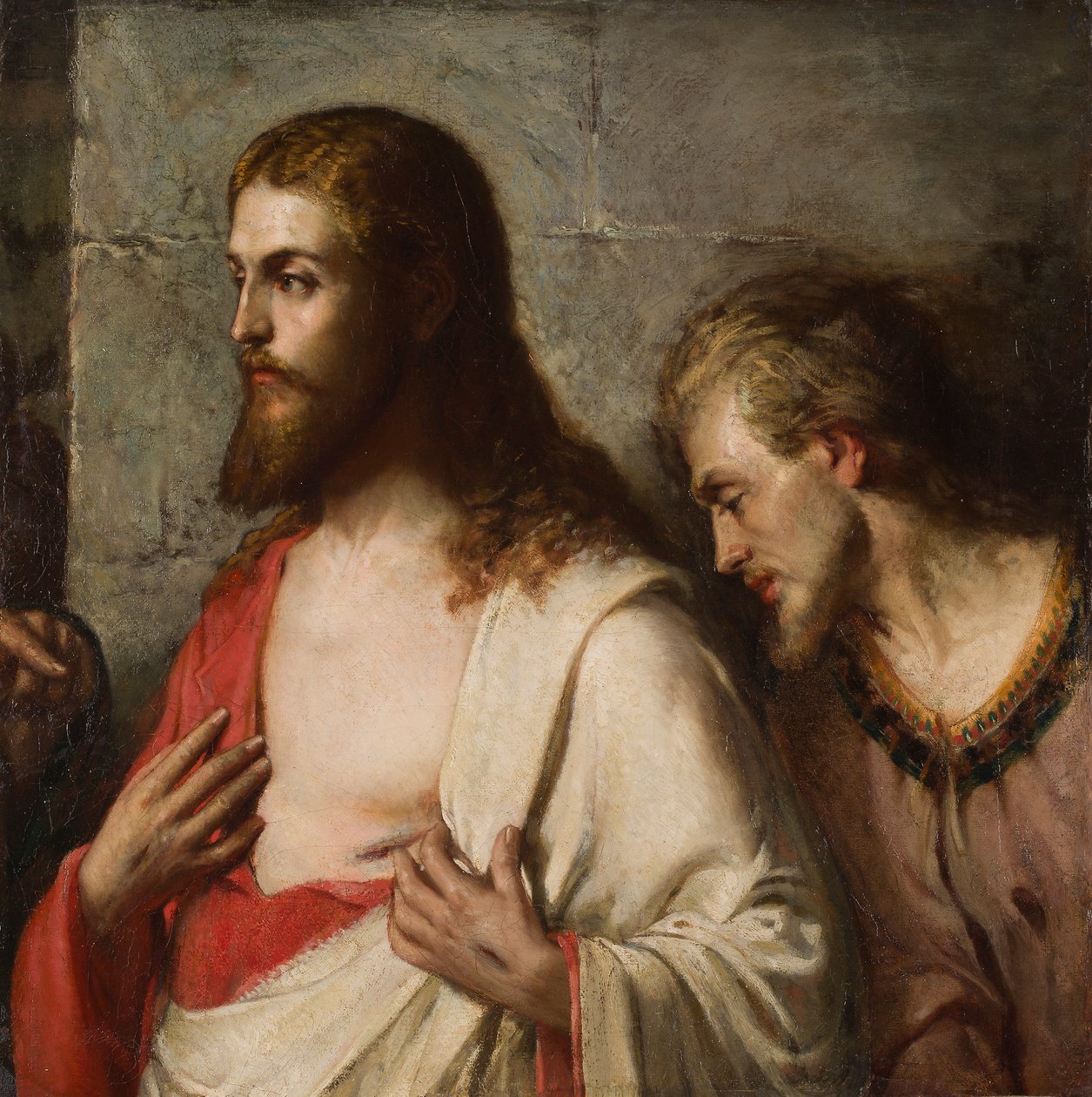 Christ and St Thomas (Fragment) (olie på lærred) af French School