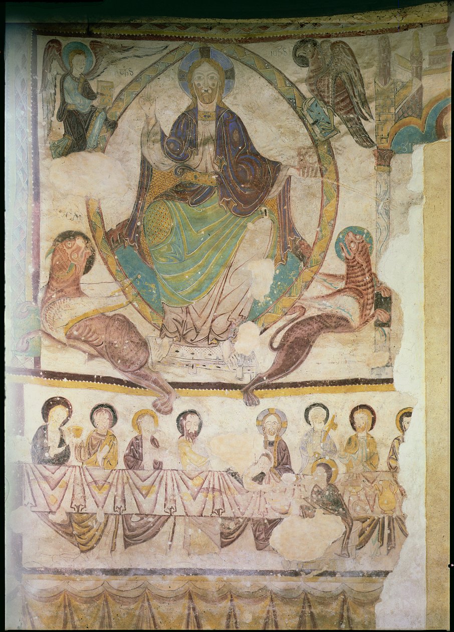 Kristus i Majestæt med fire evangeliske symboler og den sidste nadver, ca. 1200 af French School