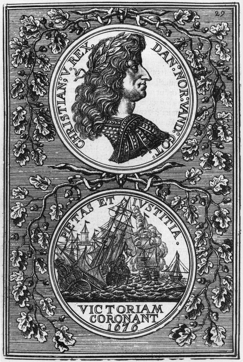 Christian V (1646-99) konge af Danmark og Norge, illustration fra Description de lUnivers af Allain Manesson Mallet (1630-1706) udgivet i Paris, 1683 af French School