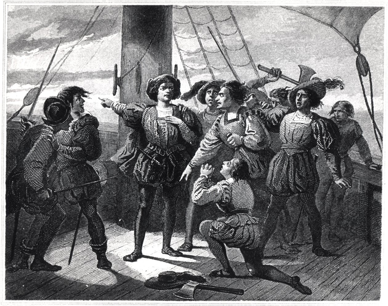 Christopher Columbus (1450-1506) Skræmmer sit mandskab af French School