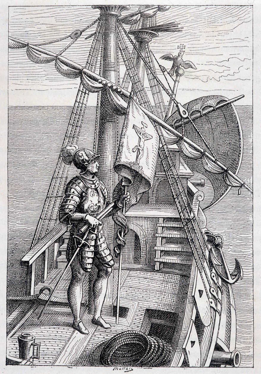 Christopher Columbus på sin trailer, syg. "" Discovery de la Terre "" af Jules Verne, red. Hetzel, n.d. 19. af French School