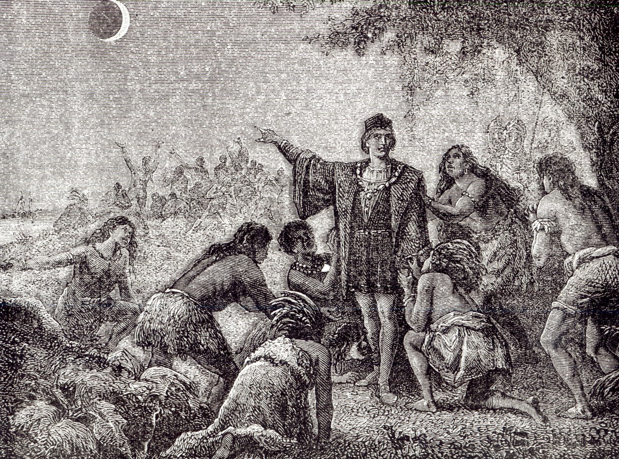 Christopher Columbus forudsiger måneformørkelsen for indbyggerne på Jamaica i 1504 af French School