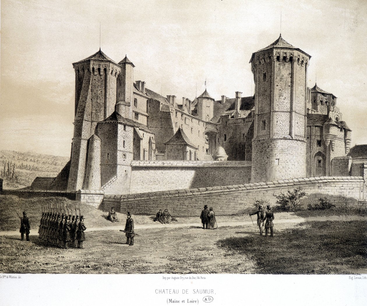 Slottet Saumur (Maine et Loire) - litografi af French School