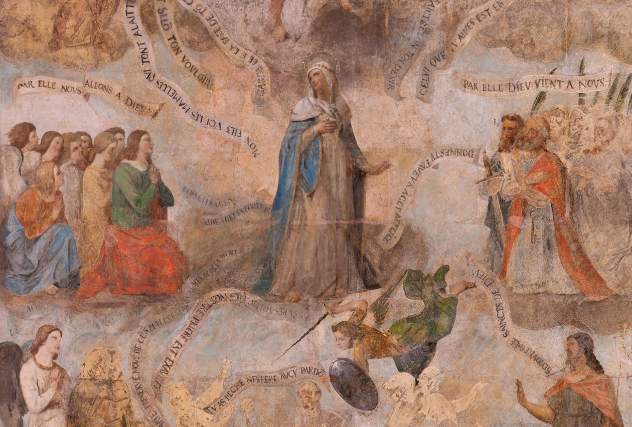 Kirke (Sankt Johannes Døberens Kirke). Interiør. Kapel Saint-Fursy. Vægmalerier. Forherligelsen af ​​Maria (fresko kendt som den gode død). Begynd det 17. århundrede. af French School