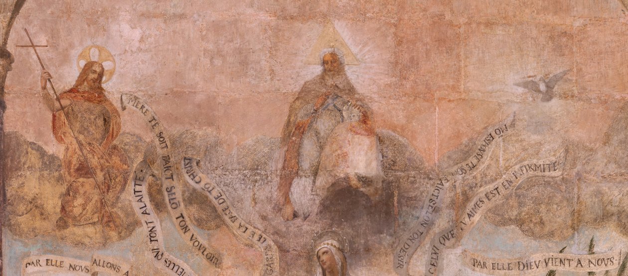 Kirke (Eglise Saint-Jean-Baptiste). Interiør. Kapel Saint-Fursy. Vægmalerier. Forherligelsen af Maria (fresque dite de la bonne mort). Begyndelsen af det 17. århundrede. af French School