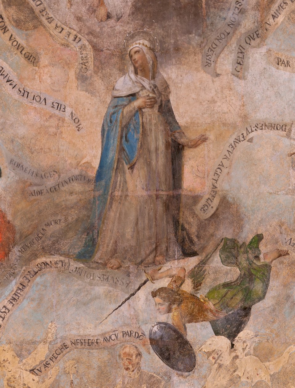 Kirke (Sankt Johannes Døberens Kirke). Interiør. Kapel Saint-Fursy. Vægmalerier. Forherligelsen af ​​Maria (fresko kendt som den gode død). Begynd det 17. århundrede. af French School