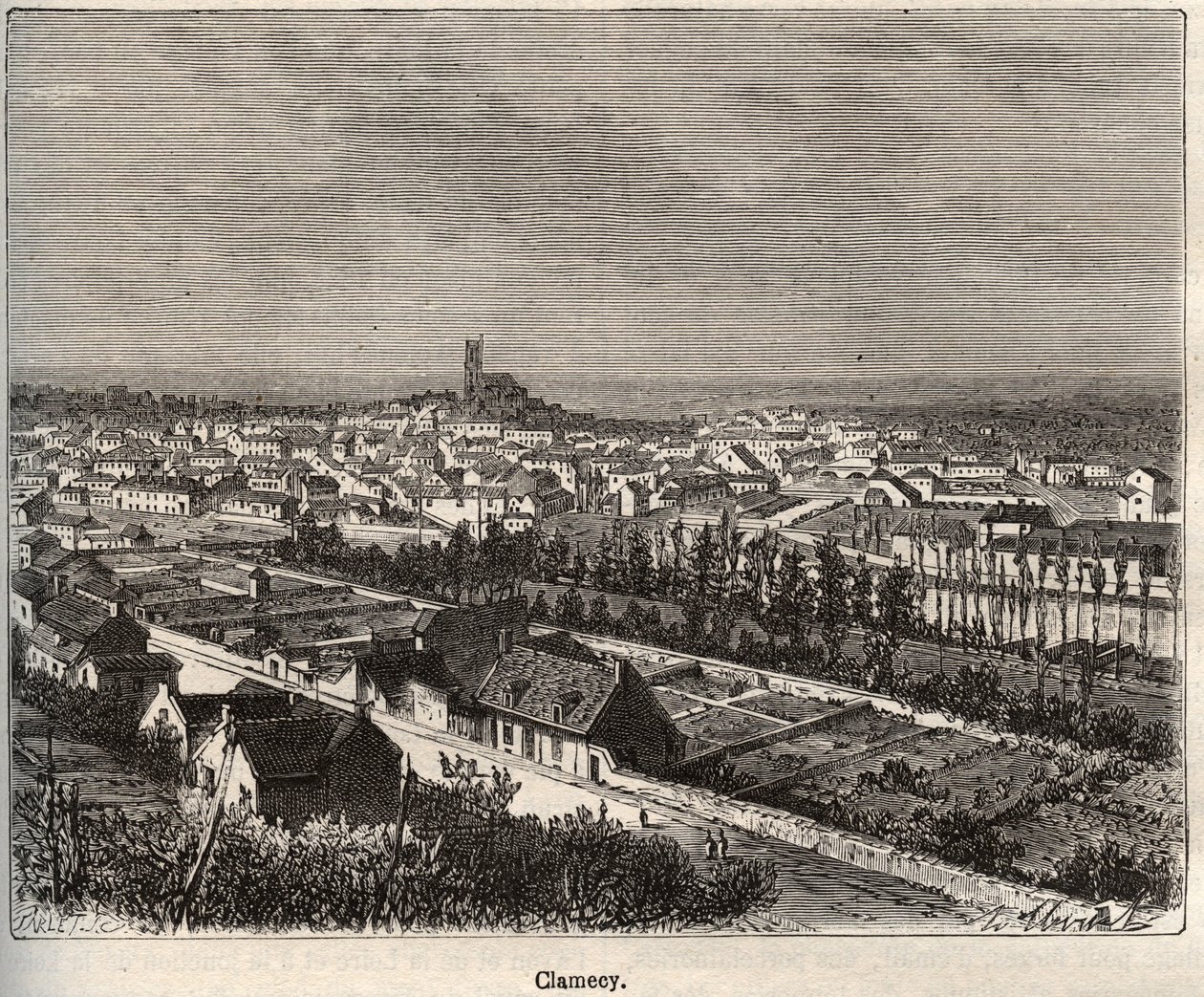Clamecy - Nievre - Bourgogne - indgravering i "La France illustree: geografi, historie, statistisk administration" af V.A. Malt-brun. 1884 af French School