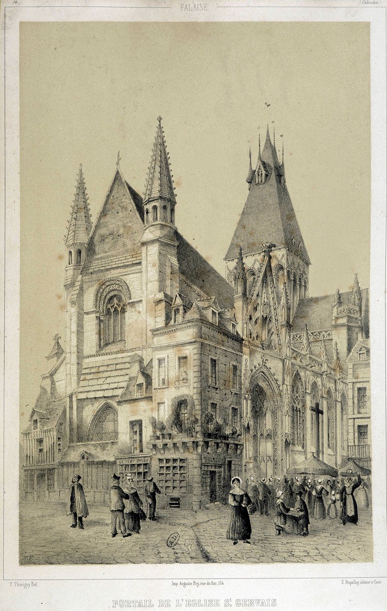 Klippe, portal til St Gervais Kirke (Saint Gervais) - litografi af French School
