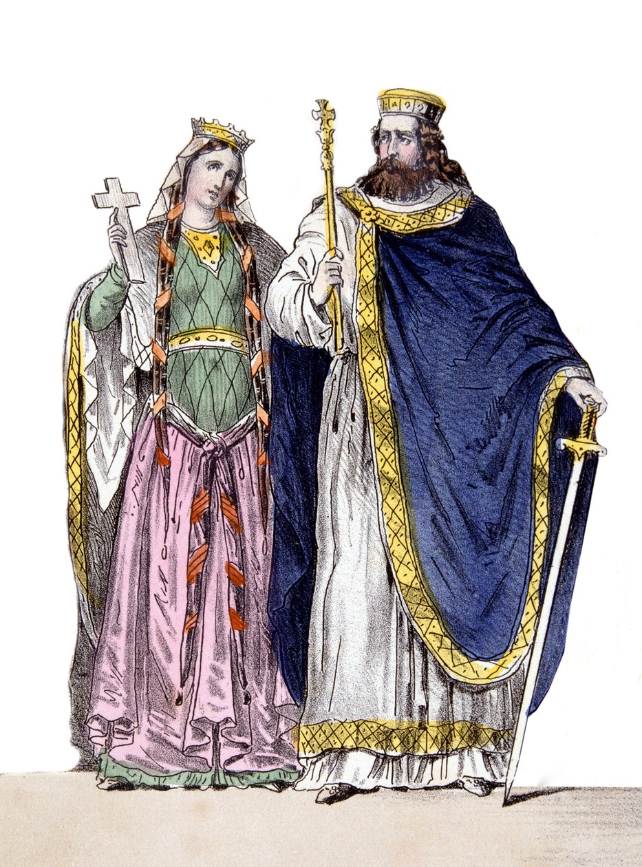 Clovis I og Clotilde i "" Kings and Queens of France "", sd. 19. århundrede. af French School