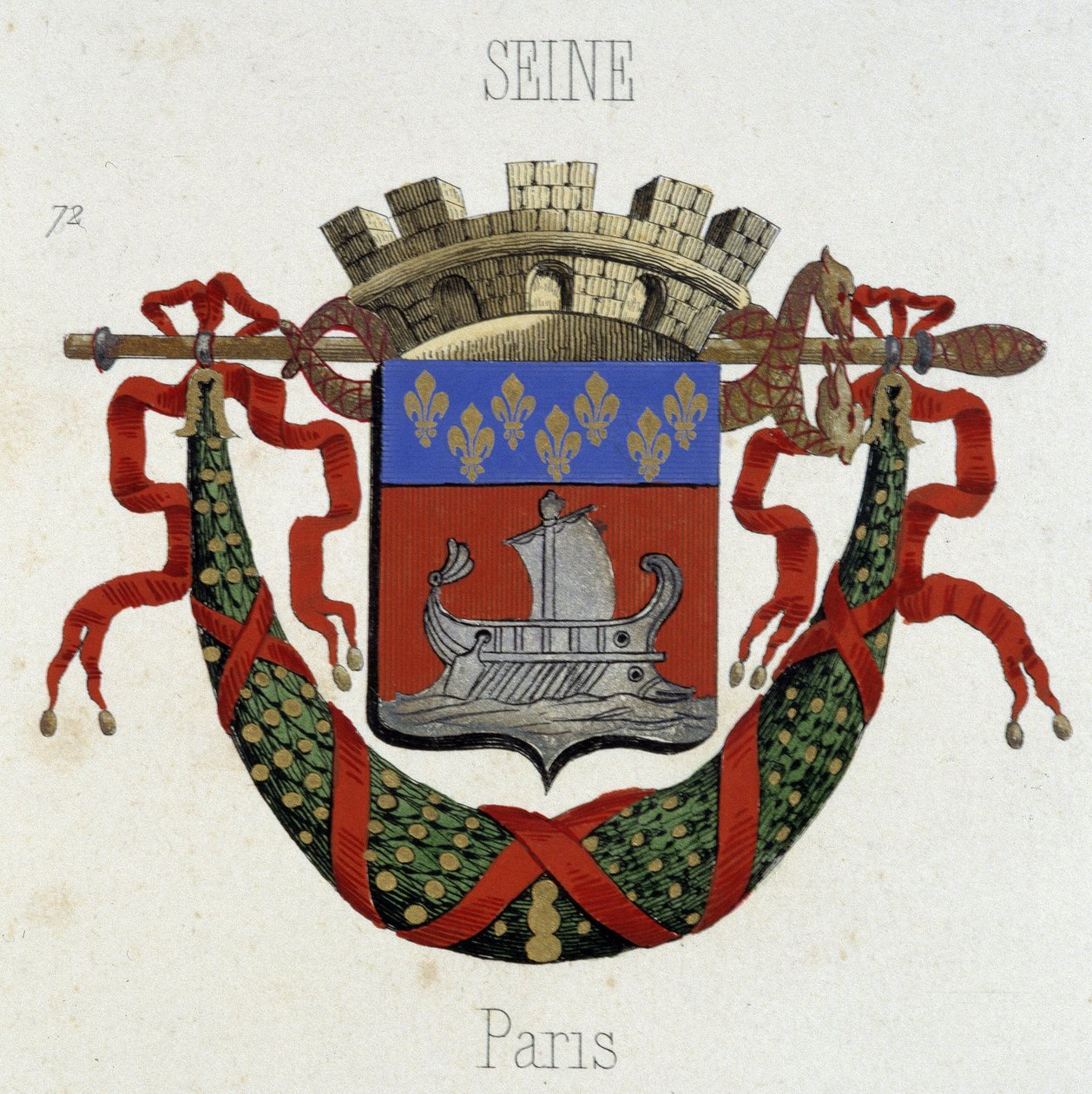 Byens våbenskjold - i "" Armorial National de France"", af H. Traversier, Paris af French School