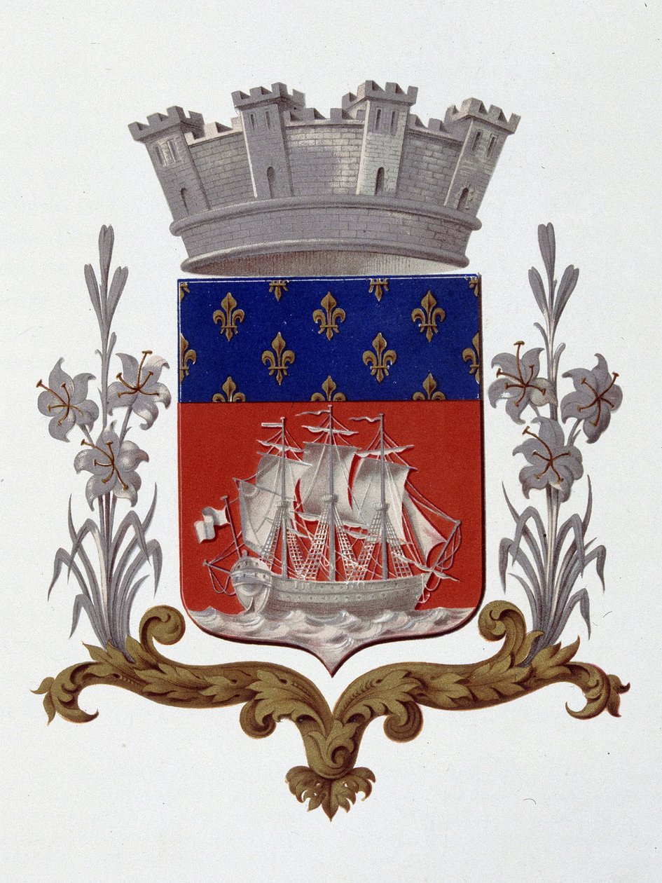 Byens våbenskjold: Royalty (Louis XVIII og Charles X) - Brevpatent dateret 20. december 1917 - i "" Armorial National de France"", af H. Traversier, Paris af French School