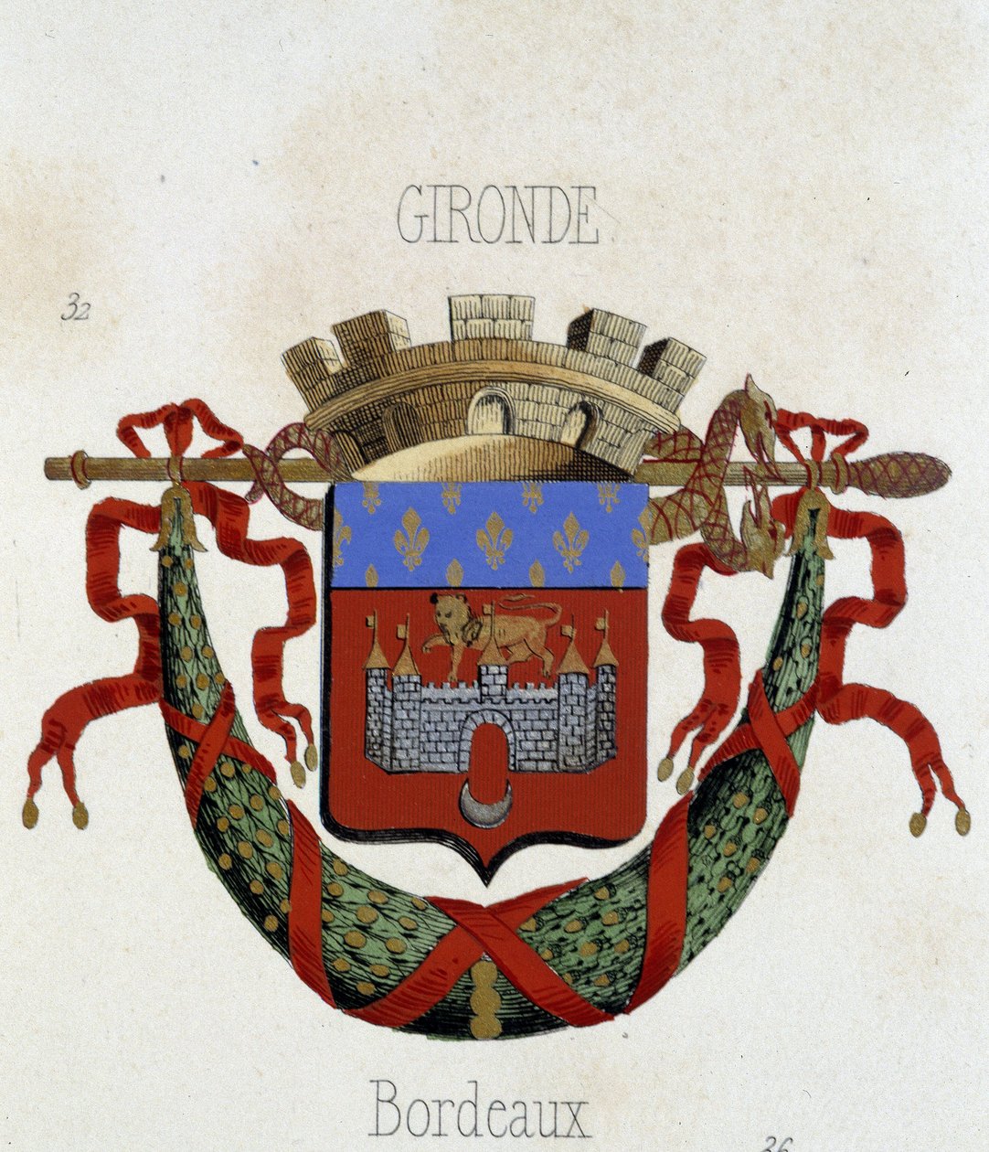 Våbenskjold fra byen Bordeaux - i "" Armorial National de France"", af H. Traversier, Paris af French School