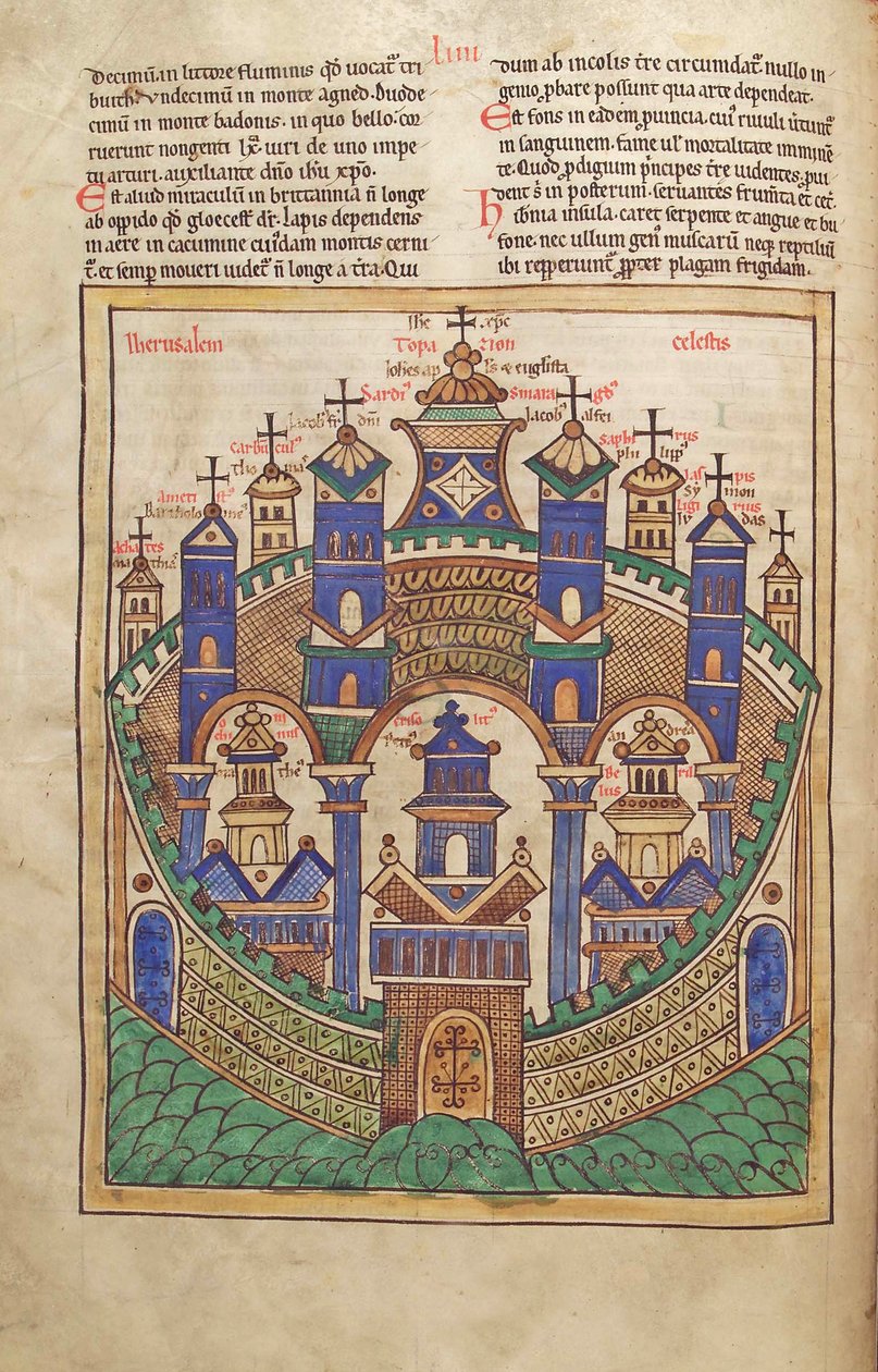 Torsk. Gulf. 1 Gud. lat. 43v, Plan over det himmelske Jerusalem, fra Liber Floridus af Lambert de Saint-Omer c.1120 af French School