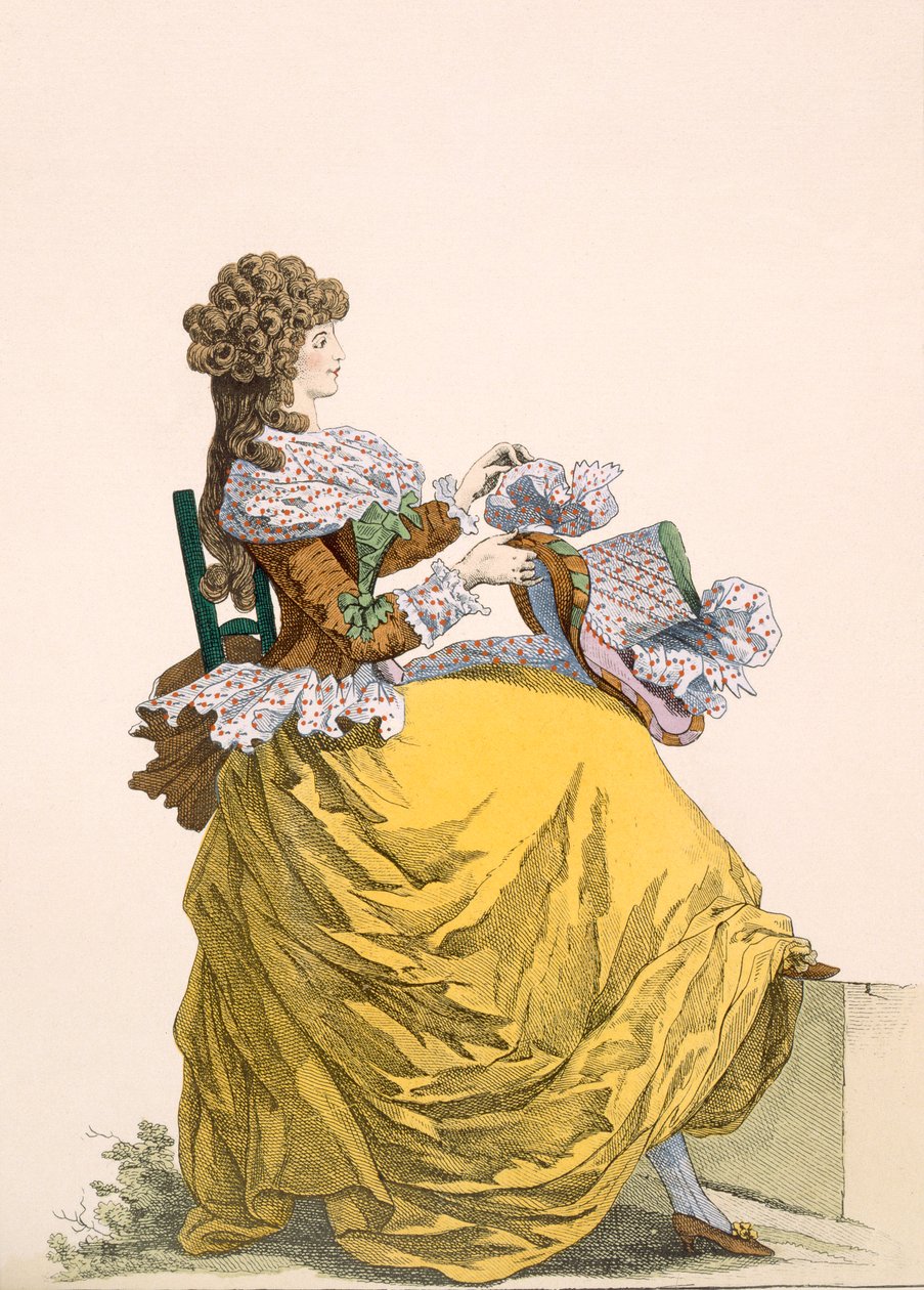 Colinette, tallerken nr.315 fra Galeries des Modes et Costumes Francais, c.1778-87 99:beklædning; traditionel kjole; traditionelle kostume; mode; illustration; c18th; på mode; clo af French School