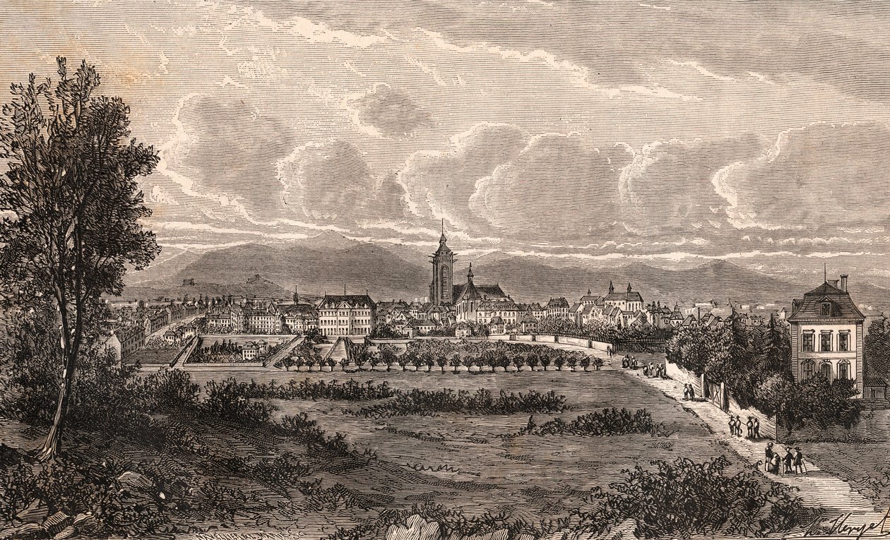 Colmar - Haut-Rhin, i Alsace - indgravering i "La France illustrée: geografi, historie, statistisk administration" af V.A. Malt-Brown. 1884 af French School