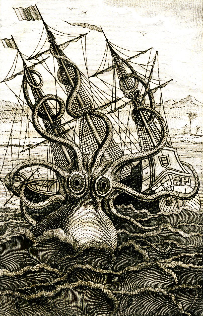 Kolossal blæksprutte, ca. 1802 (kobberstik) af French School