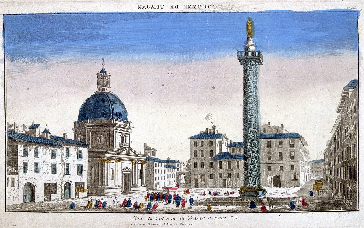 Søjlevisning af Trajan (Trajane-søjlen) (Colonna Traiana) i Rom - gravering af French School