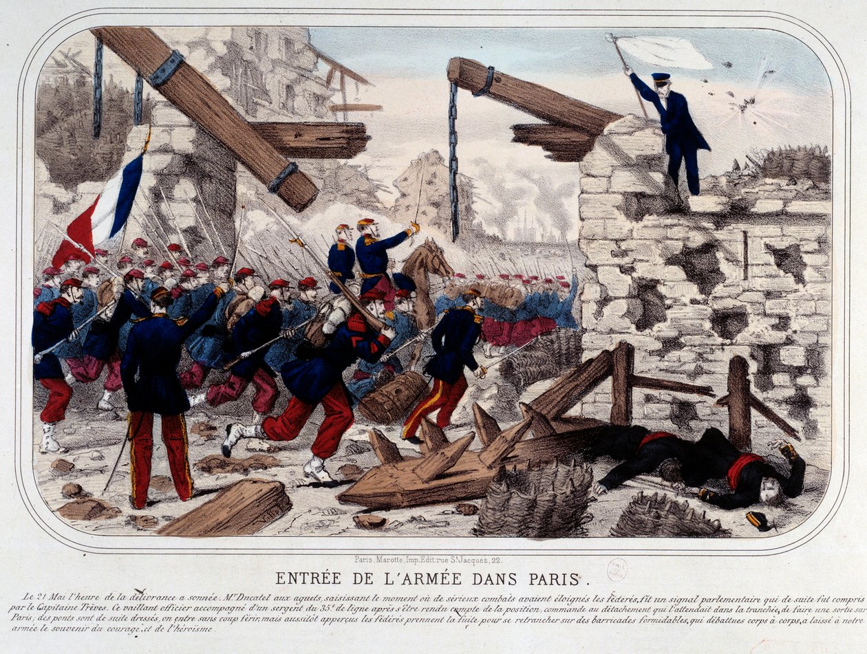 Commune de Paris: Entrement af Versaillaise Armee i Paris. Stik 1871. Paris, Musee Carnavalet af French School