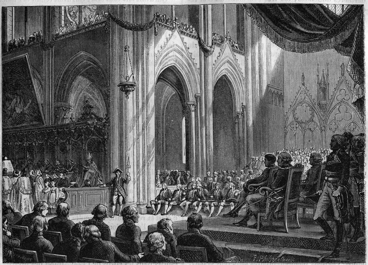 Konkordat af 1801 - Genindførelse af katolske ritualer, påske, 8. april 1802 Notre-Dame af Paris - Officiel restaurering af kulter i nærværelse af Bonaparte: Te deum a Notre Dame af French School