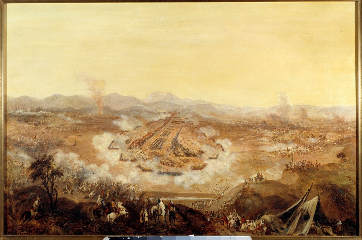 Erobring af Algeriet: "" Slaget ved Isly den 16/08/1844, der stiller marokkanerne, der støtter Abd el Kader, for franskmændene"" Maleri af den franske skole. 1844 Paris, Musee de l