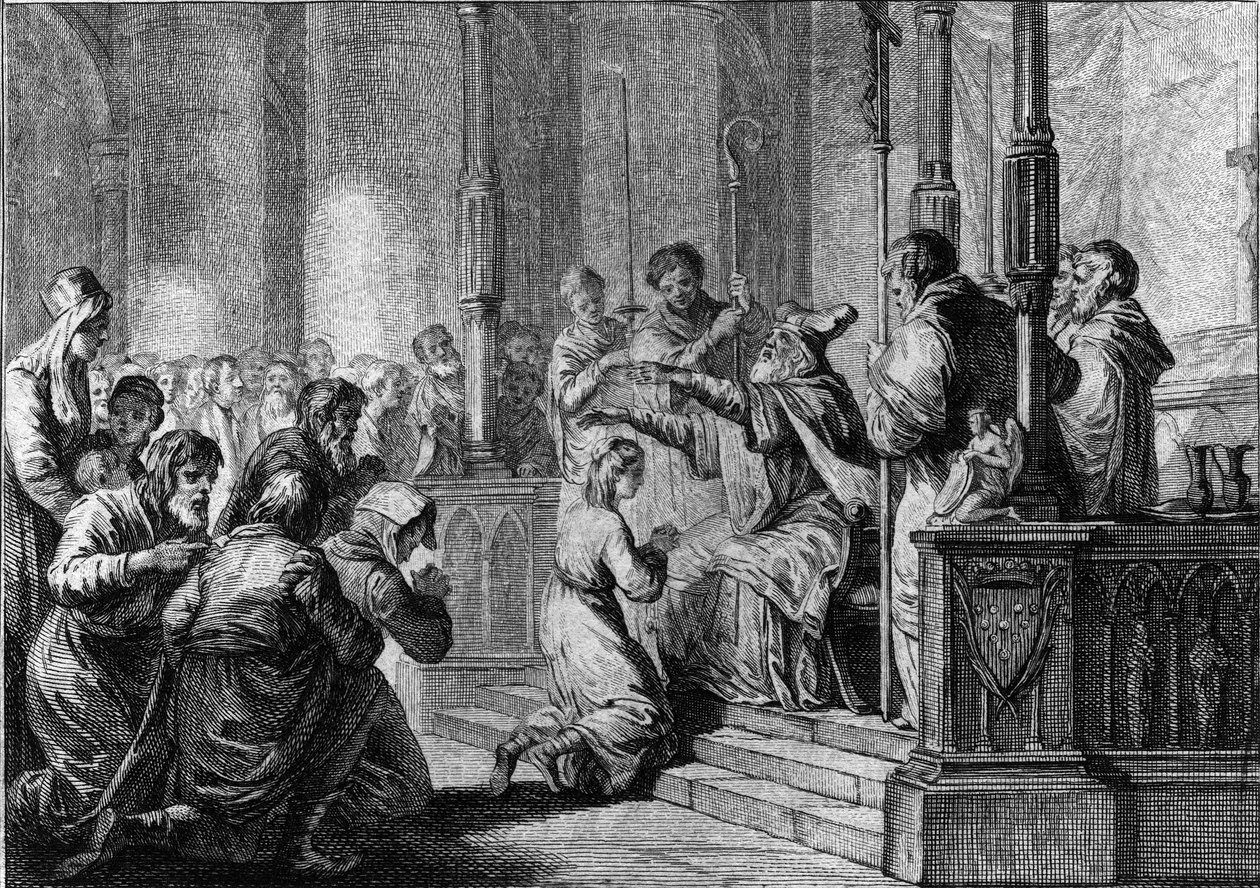 Indvielse af Saint Genevieve, omkring 430: Saint Germain, eveque af Auxerre af French School