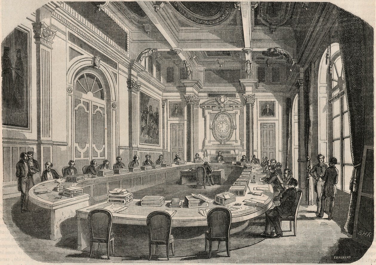 Statsrådet - Udvalgsrum - Indgravering i "Tableau-de-Paris" af Edmond Texier 1852 af French School