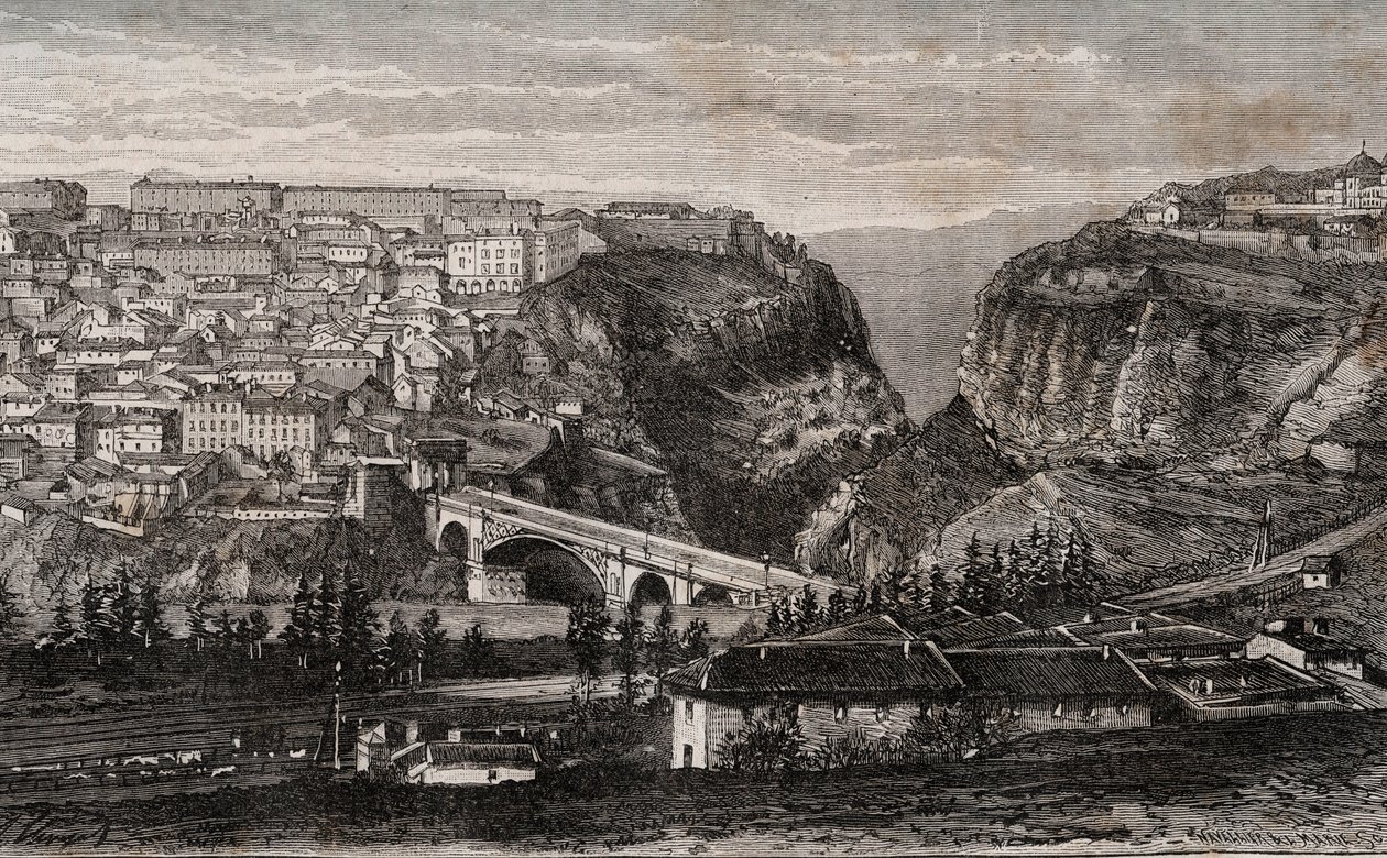 Constantine (Algeriet) - indgravering i "" La France illustree: geografi, historie, statistisk administration"" af V.A. Malt-brun. 1884 af French School