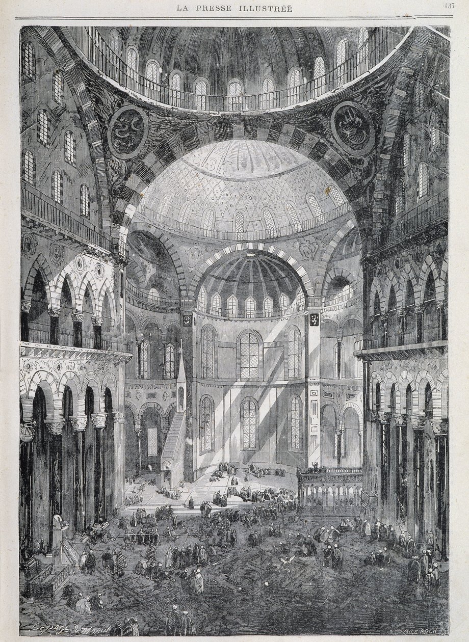 Konstantinopel: Hagia Sophia-moskeen - i "" La Presse Illustrée"", dec. 1869 af French School