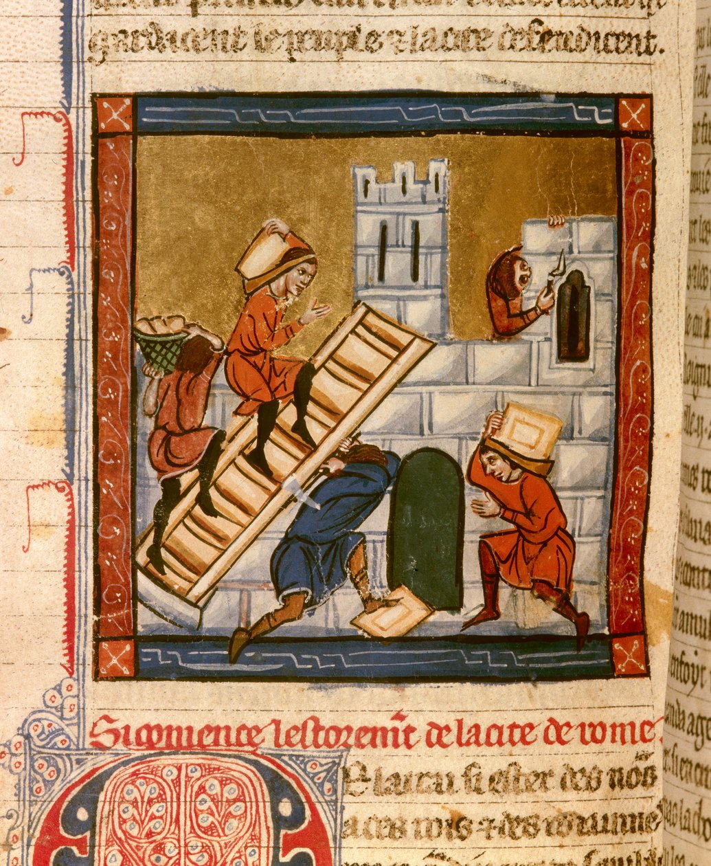 Byggeriet af Rom. Miniature af manuskriptet "Histoire ancienne à la Cesar", omkring 1260-1270 skrevet af en kontorist i tjeneste ved Roger IV